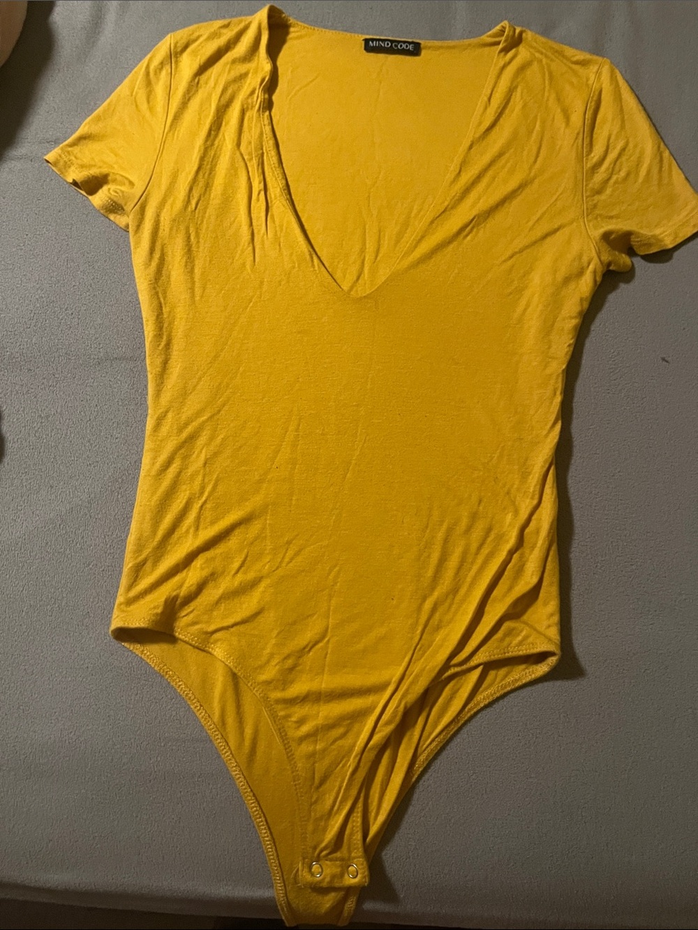 Mind Code Yellow V-Neck Short Sleeve Bodysuit